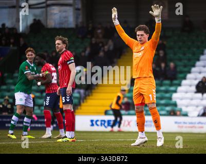 Yeovil, Somerset, Royaume-Uni. 15 mars 2025. Harrison Male de York City pendant le match de Ligue nationale au stade Huish Park, Yeovil photo de Martin Edwards/Alamy Live News 07880 707878 crédit : Martin Edwards/Alamy Live News Banque D'Images