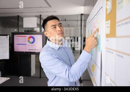 Concentré jeune homme de projet d'entreprise asiatique travaillant sur la stratégie Banque D'Images