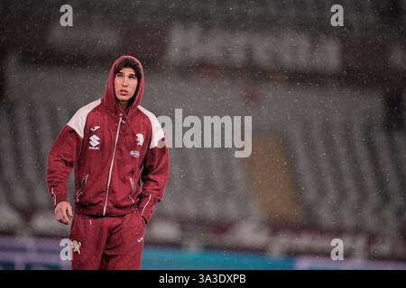 Torino, Italie. 15 mars 2025. Torino's Cesare Casadei avant le match de football Serie A entre Torino et Empoli au Stadio Olimpico Grande Torino à Turin, au nord-ouest de l'Italie - samedi 15 mars 2025. Sport - Soccer . (Photo de Marco Alpozzi/Lapresse) crédit : LaPresse/Alamy Live News Banque D'Images