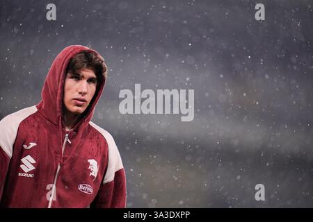 Torino, Italie. 15 mars 2025. Torino's Cesare Casadei avant le match de football Serie A entre Torino et Empoli au Stadio Olimpico Grande Torino à Turin, au nord-ouest de l'Italie - samedi 15 mars 2025. Sport - Soccer . (Photo de Marco Alpozzi/Lapresse) crédit : LaPresse/Alamy Live News Banque D'Images