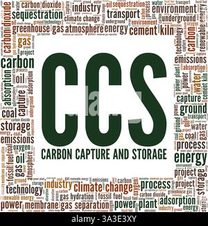 Capture et stockage de carbone - illustration vectorielle CCS nuage de mot isolé sur fond blanc. Illustration de Vecteur