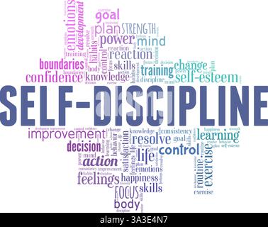 Nuage de mots d'illustration vectorielle d'autodiscipline isolé sur un fond blanc. Illustration de Vecteur