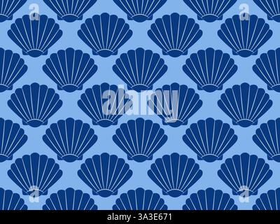 Modèle sans couture avec coquillages de mer bleus dessinés à la main style plat tendance. Coquillages de plage tropicaux. Motif été sans couture. Illustration vectorielle Illustration de Vecteur