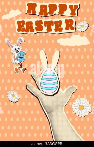 Affiche de collage rétro Happy Easter Halftone Illustration de Vecteur