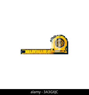 Mètre à ruban pour outil de construction. Outil à main. Ruban à mesurer. Mètre à ruban pour outil de réparation domestique. Icône dans le style des années 80. Illustration de Vecteur