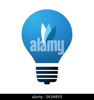 Un motif icône avec une ampoule avec des feuilles stylisées à l'intérieur. Le design bleu et blanc épuré transmet l'innovation et la durabilité, ce qui en fait su Illustration de Vecteur