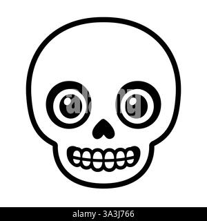 Crâne de dessin animé stylisé mignon avec des yeux. Symbole noir et blanc simple, illustration vectorielle isolée. Illustration de Vecteur