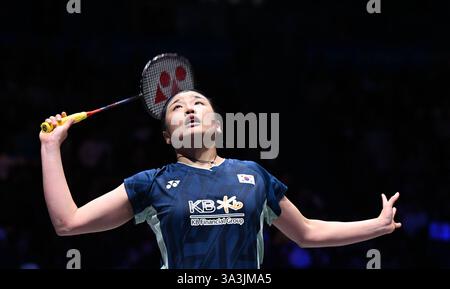 Utilita Arena, Birmingham, Royaume-Uni. 16 mars 2025. 2025 YONEX All England Open Badminton Championships jour 6 ; finale de célibataires femmes, AN se Young (KOR) versus WANG Zhi Yi (CHN), AN se Young Plays a Shot Credit : action plus Sports/Alamy Live News Banque D'Images