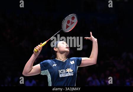 Utilita Arena, Birmingham, Royaume-Uni. 16 mars 2025. 2025 YONEX All England Open Badminton Championships jour 6 ; finale de célibataires femmes, AN se Young (KOR) versus WANG Zhi Yi (CHN), AN se Young Plays a Shot Credit : action plus Sports/Alamy Live News Banque D'Images