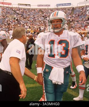 Jimmy Johnson, entraîneur des Miami Dolphins, et Dan Marino, quarterback. Banque D'Images