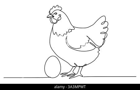Ligne continue unique dessinant une poule mère. Illustration de Vecteur