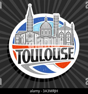 Logo vectoriel pour Toulouse, étiquette décorative en papier coupé avec illustration de contour du paysage urbain de toulouse sur fond de ciel de jour, magn de réfrigérateur de design d'art Illustration de Vecteur