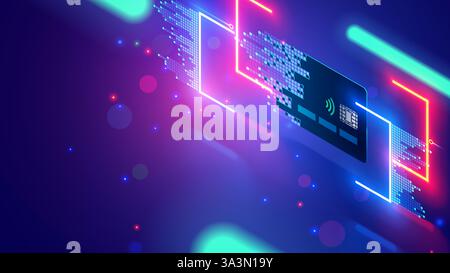 Carte bancaire numérique virtuelle. Carte bancaire à concept isométrique pour payer en ligne. Transaction de sécurité de paiement en ligne par carte de crédit. Payer les achats Illustration de Vecteur