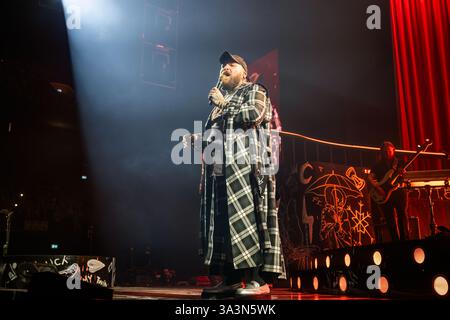 Manchester, Royaume-Uni. 16 mars 2025. Teddy Swims, de son vrai nom, Jaten Collin Dimsdale se produit au Manchester CO-OP Live Arena lors de sa tournée britannique. 2025-03-16 . Crédit : Gary Mather/Alamy Live News Banque D'Images
