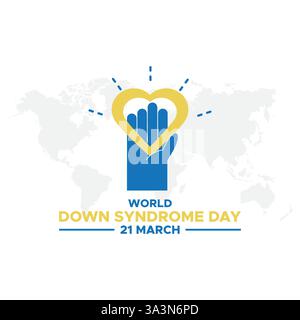 Journée mondiale de la trisomie 21. 21 mars Journée mondiale du syndrome de Down. Journée mondiale de la trisomie 21. 21 mars. Signe de palme jaune et bleu. Fond blanc. SPE 10. Illustration de Vecteur
