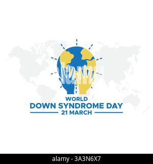 Journée mondiale de la trisomie 21. 21 mars Journée mondiale du syndrome de Down. Journée mondiale de la trisomie 21. 21 mars. Signe de palme jaune et bleu. Fond blanc. SPE 10. Illustration de Vecteur