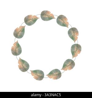Couronne de feuilles d'automne - composition d'aquarelle répétée Banque D'Images