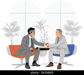 Deux hommes se serrent la main dans un contexte d'affaires Illustration de Vecteur