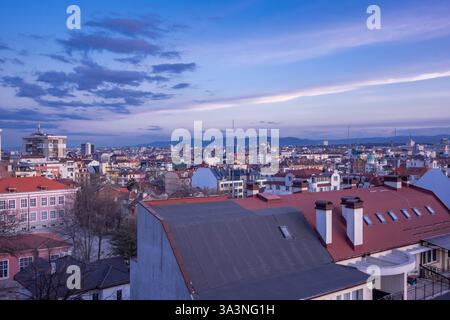 Vue panoramique aérienne de Sofia, Bulgarie avec la montagne Vitosha en arrière-plan Banque D'Images