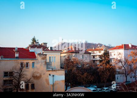 Vue panoramique aérienne de Sofia, Bulgarie avec la montagne Vitosha en arrière-plan Banque D'Images