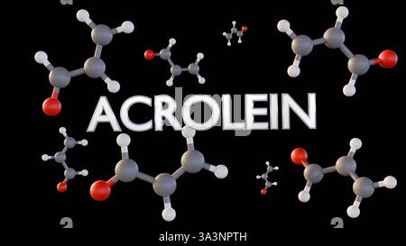 Un rendu 3d de la structure de la molécule d'acroléine, également connu sous le nom de propénal, un aldéhyde hautement réactif et toxique. Banque D'Images