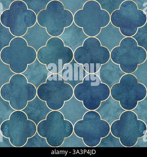 Motif sans couture de feuille de trèfle de style gothique aquarelle. Fond abstrait de luxe aquarelle dessiné à la main avec des feuilles de trèfle de couleur vibrante de velours bleu, Banque D'Images