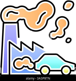 Icône écologie de la pollution atmosphérique. Illustration de la fumée des cheminées d'usine et des véhicules. Symbole de contamination environnementale. Illustration de Vecteur
