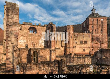 Château de Heidelberg (Heidelberger Schloss), côté ouest, vue depuis le Stueckgarten, Heidelberg, Bade-Wuerttemberg, Allemagne Banque D'Images