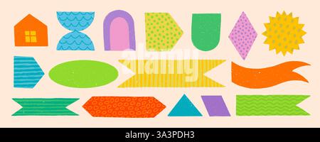 Formes géométriques abstraites vectorielles, signets mémo et bannières de drapeau pour noteboo Illustration de Vecteur