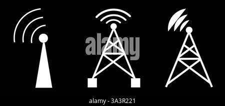 Tour de transmission de radio communication ondes signal icône vecteur Illustration de Vecteur