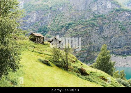 Images de Otternes 'klyngetun' du fjord de Sognefjorden, Norvège occidentale, le village norvégien traditionnel, de juin 2024. Banque D'Images