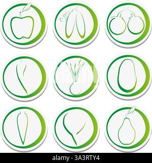 Éco stickers de fruits et légumes. Illustration de Vecteur