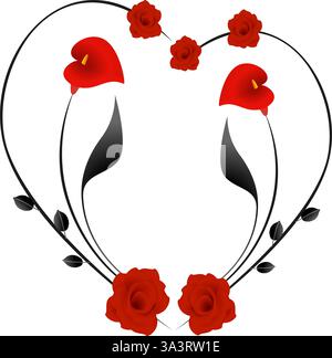 Branche avec des fleurs en forme de coeur. Illustration de Vecteur
