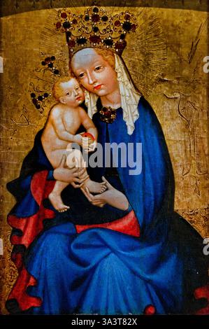 La Vierge et l'enfant tenant une pomme Créateur Bohême XVe siècle la Vierge à l'enfant tenant une pomme Bohême, Louvre France Musée des Beaux-Arts français. ( L'œuvre d'art 'Vierge à l'enfant, tenant une pomme' est une peinture du XVe siècle attribuée à la Bohême, et elle est conservée au Musée du Louvre. La peinture représente la Vierge Marie et l'enfant Jésus, avec l'enfant tenant une pomme.) Banque D'Images