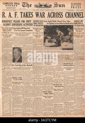 1940 front page Le Soleil (New York) RAF En Action contre la Luftwaffe Banque D'Images