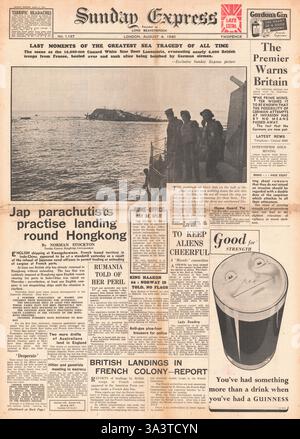 1940 front page Sunday Express naufrage du paquebot LANCASTRIA Banque D'Images