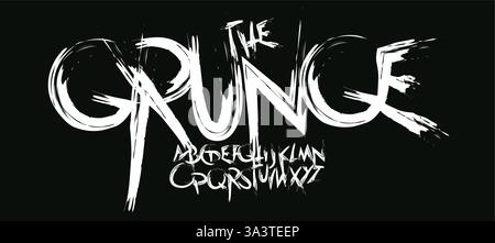 Police de pinceau grunge avec des traits rugueux et vieillis et un look chaotique et audacieux. Parfait pour la couverture punk rock, Street art, logo rebelle et titre Illustration de Vecteur