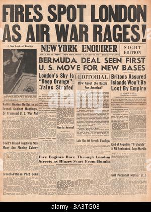 1940 front page New York Enquirer Londres est bombardée Banque D'Images