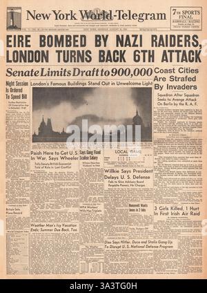 1940 New York World Telegram Eire et Londres sont bombardés Banque D'Images