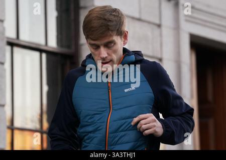James Lawrence, co-accusé du combattant d'arts martiaux mixtes Conor McGregor, devant la haute Cour de Dublin, où Nikita ni Laimhin, également connue sous le nom de Nikita Hand, réclame des dommages civils contre le combattant et M. Lawrence, alléguant qu'elle a été agressée sexuellement en décembre 2018. Date de la photo : jeudi 21 novembre 2024. Banque D'Images