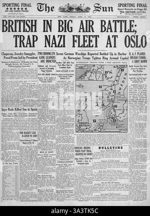 1940 front page Le Soleil (New York) Bataille pour la Norvège Banque D'Images