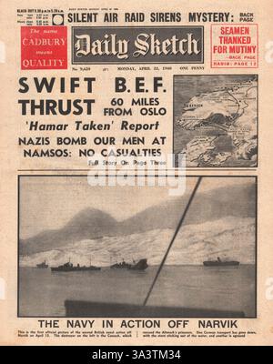 1940 front page Daily Sketch bataille pour la Norvège Banque D'Images