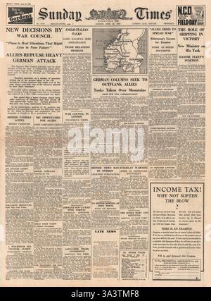 1940 front page Sunday Times bataille pour la Norvège Banque D'Images