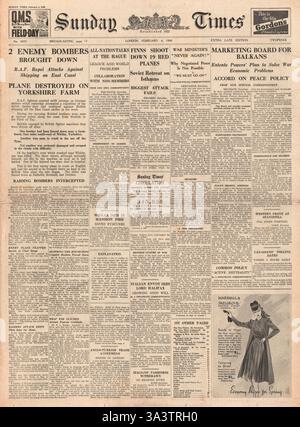 1940 front page Sunday Times guerre générale news Banque D'Images