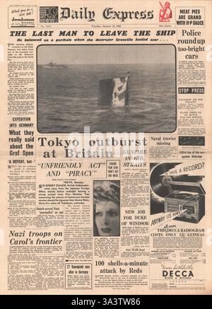 1940 front page Daily Express Naufrage du HMS Grenville Banque D'Images