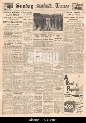 1940 front page dans tout le Sunday Times Extrait de la côte allemande Banque D'Images