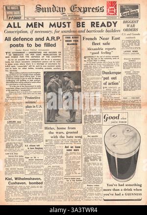 1940 front page Sunday Express Gouvernement d'envisager la mobilisation totale Banque D'Images