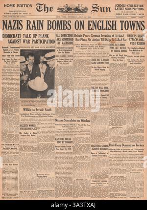 1940 front page Le Soleil (New York) commence la bataille d'Angleterre Banque D'Images