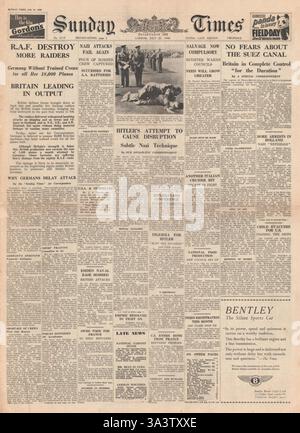 1940 première page Sunday Times Hitler et l'opinion mondiale sur la parole Banque D'Images
