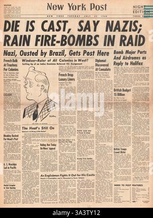 1940 front page New York Post Bataille d'Angleterre Banque D'Images